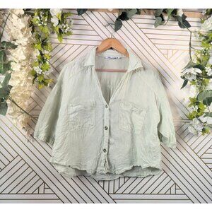 ZARA Women's Cropped Button Up Collared Light Green Pockets Size Large